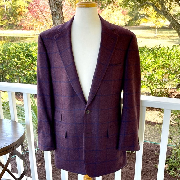 Paul Stuart Other - Paul Stuart Burgundy/Navy Windowpane Wool 2 Button Blazer. Size 42 Long.